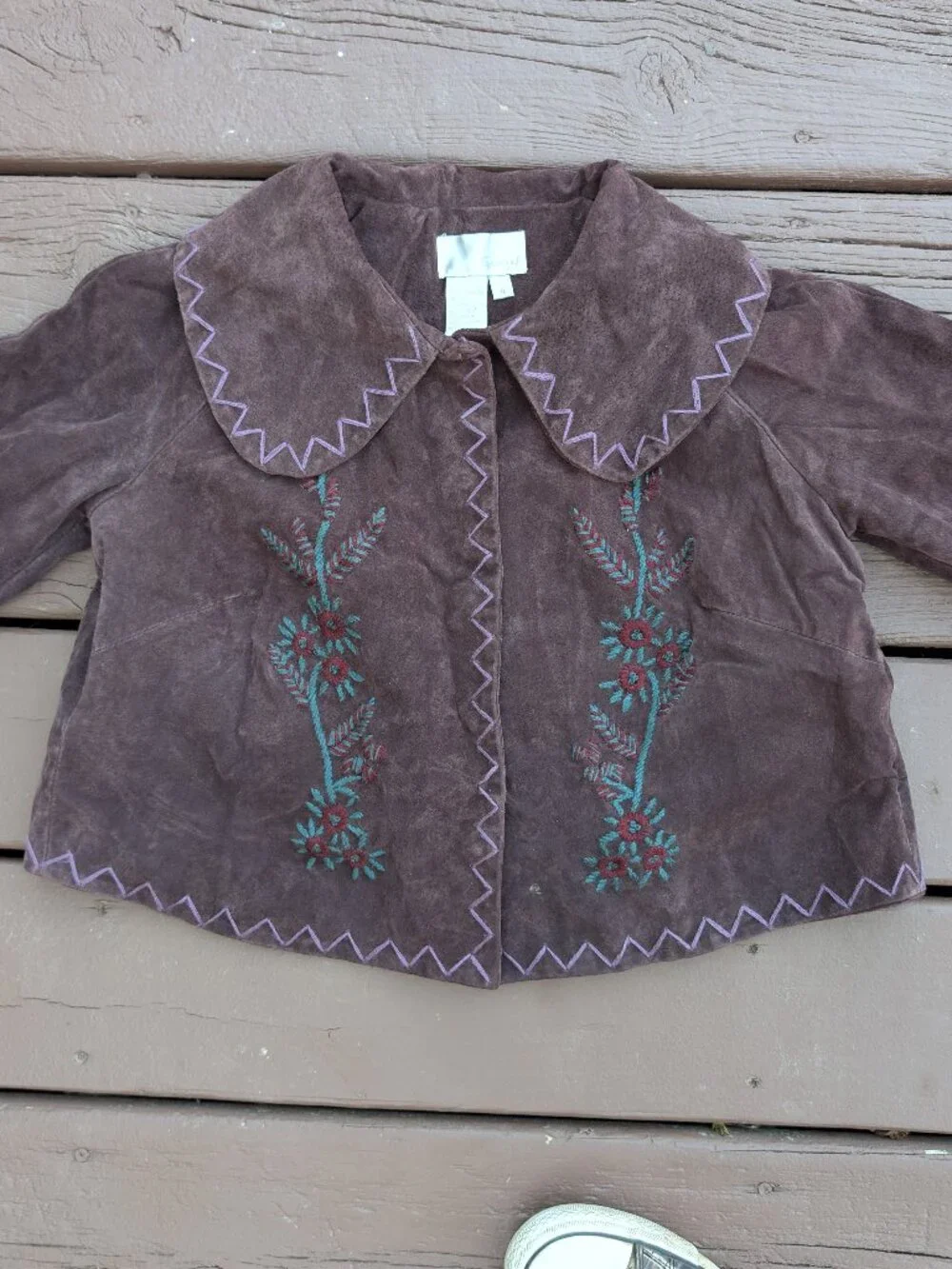 Beautiful Vintage Spiegel Floral Embroidery Genuine Leather Jacket Girls Size 6